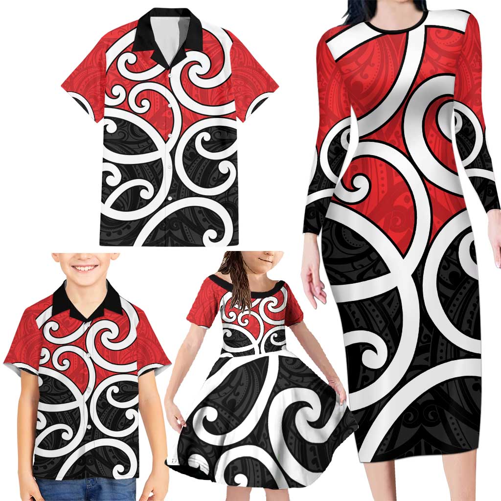 New Zealand Family Matching Long Sleeve Bodycon Dress and Hawaiian Shirt Maori Koru Tino Rangatiratanga Color - Aussie Hoodie