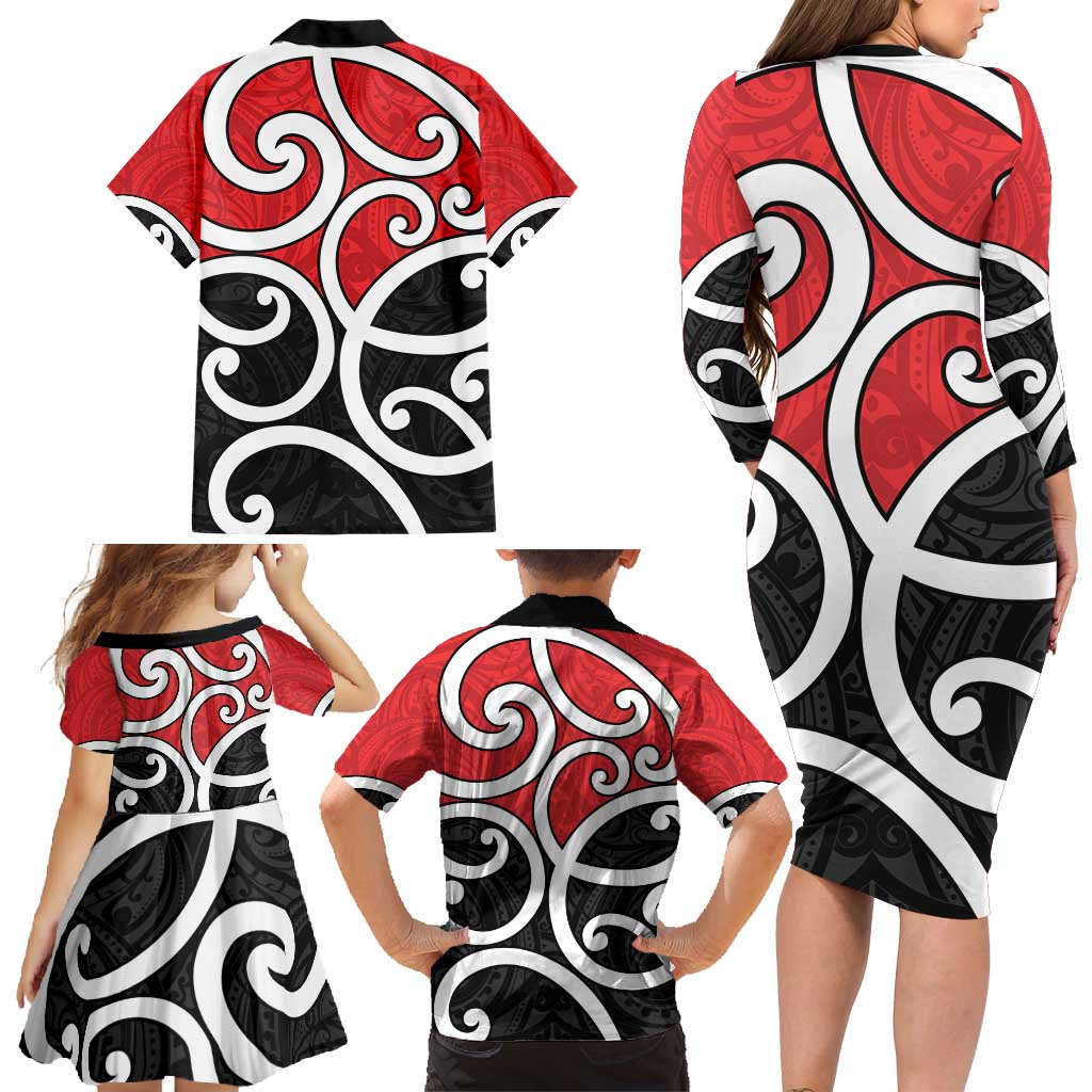 New Zealand Family Matching Long Sleeve Bodycon Dress and Hawaiian Shirt Maori Koru Tino Rangatiratanga Color - Aussie Hoodie