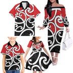 New Zealand Family Matching Off The Shoulder Long Sleeve Dress and Hawaiian Shirt Maori Koru Tino Rangatiratanga Color - Aussie Hoodie