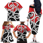 New Zealand Family Matching Off The Shoulder Long Sleeve Dress and Hawaiian Shirt Maori Koru Tino Rangatiratanga Color - Aussie Hoodie