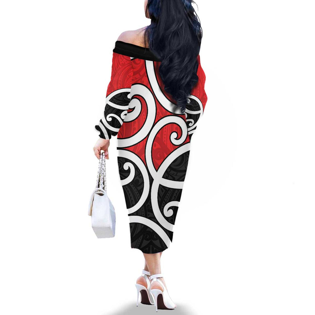 New Zealand Family Matching Off The Shoulder Long Sleeve Dress and Hawaiian Shirt Maori Koru Tino Rangatiratanga Color - Aussie Hoodie