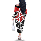 New Zealand Family Matching Off The Shoulder Long Sleeve Dress and Hawaiian Shirt Maori Koru Tino Rangatiratanga Color - Aussie Hoodie