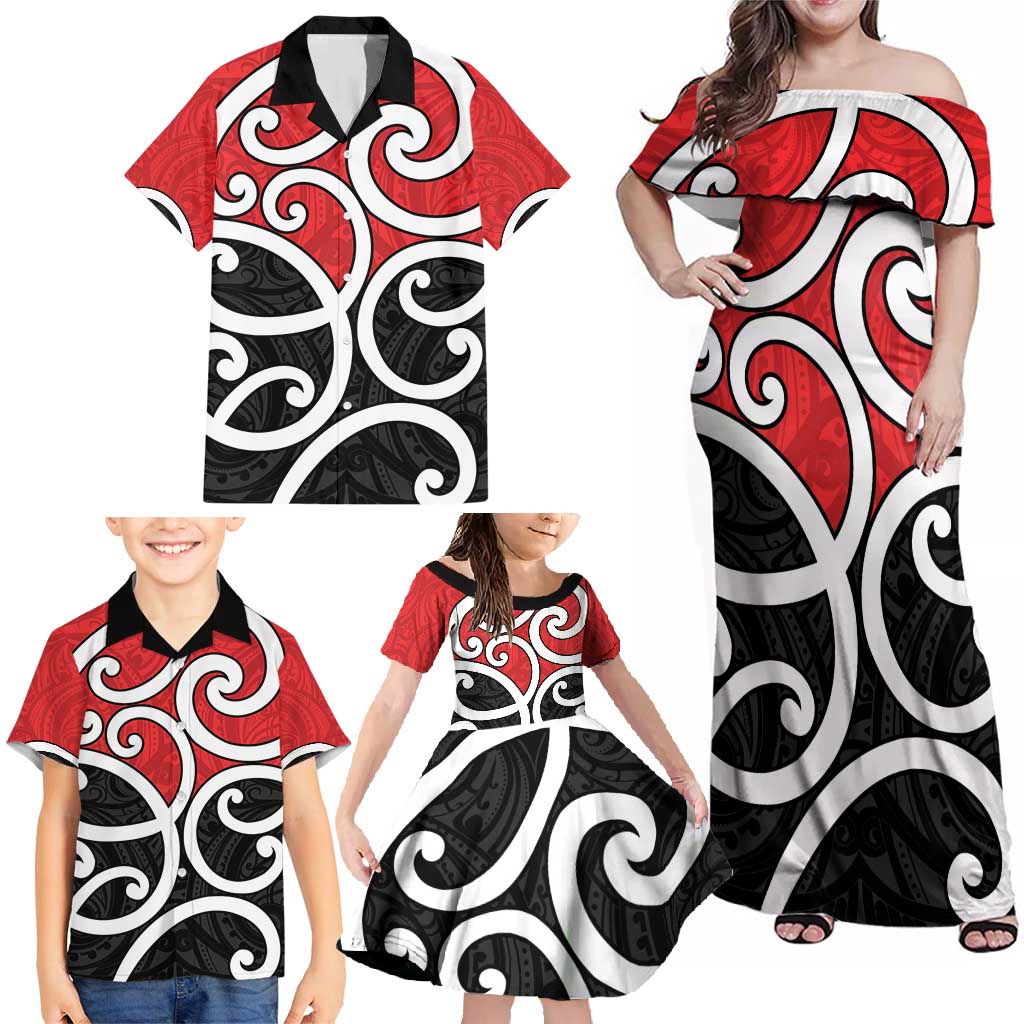 New Zealand Family Matching Off Shoulder Maxi Dress and Hawaiian Shirt Maori Koru Tino Rangatiratanga Color - Aussie Hoodie