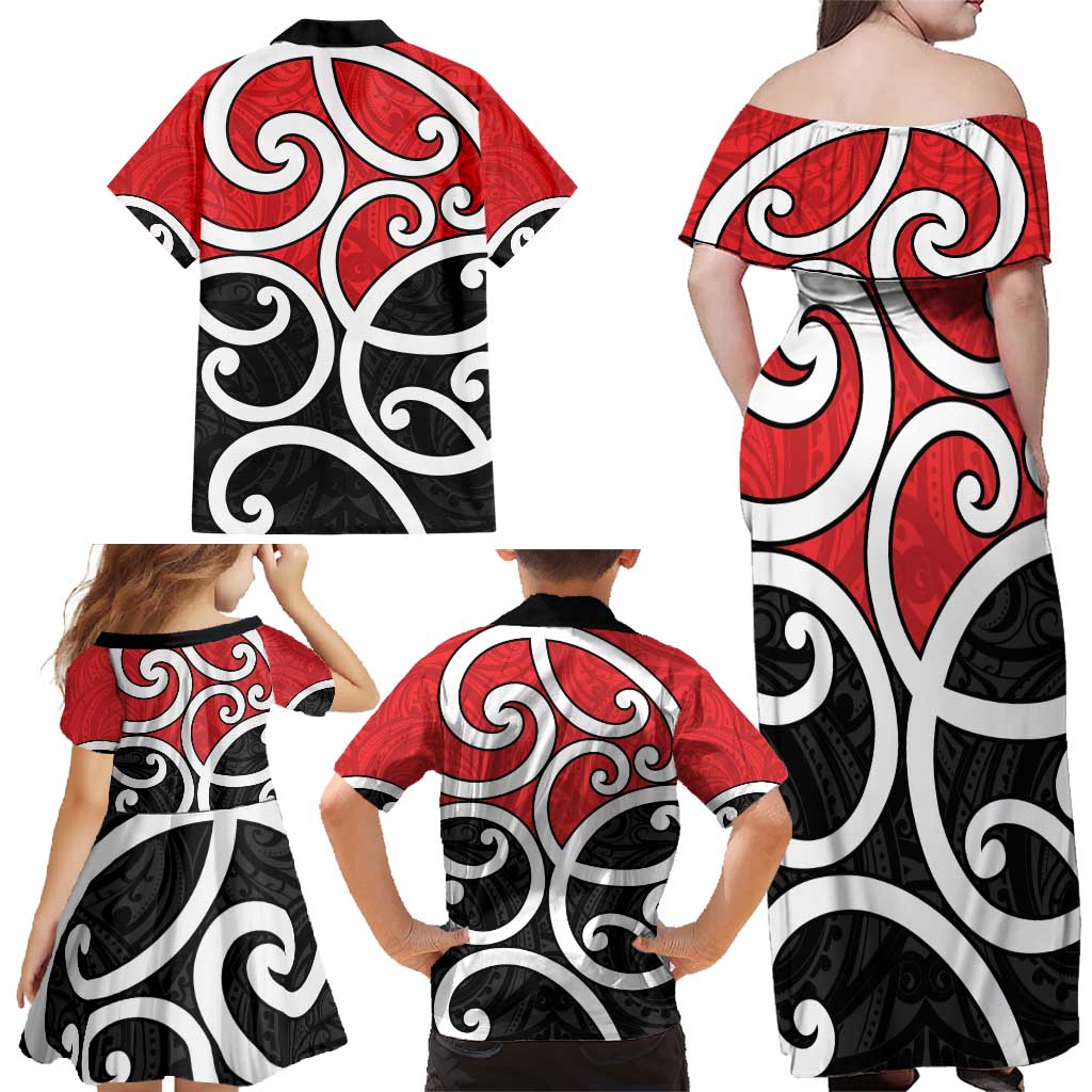 New Zealand Family Matching Off Shoulder Maxi Dress and Hawaiian Shirt Maori Koru Tino Rangatiratanga Color - Aussie Hoodie