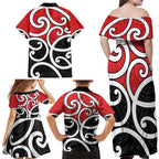 New Zealand Family Matching Off Shoulder Maxi Dress and Hawaiian Shirt Maori Koru Tino Rangatiratanga Color - Aussie Hoodie