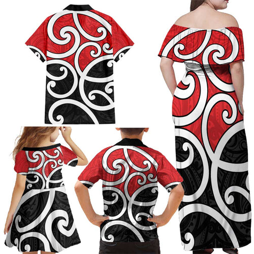 New Zealand Family Matching Off Shoulder Maxi Dress and Hawaiian Shirt Maori Koru Tino Rangatiratanga Color - Aussie Hoodie