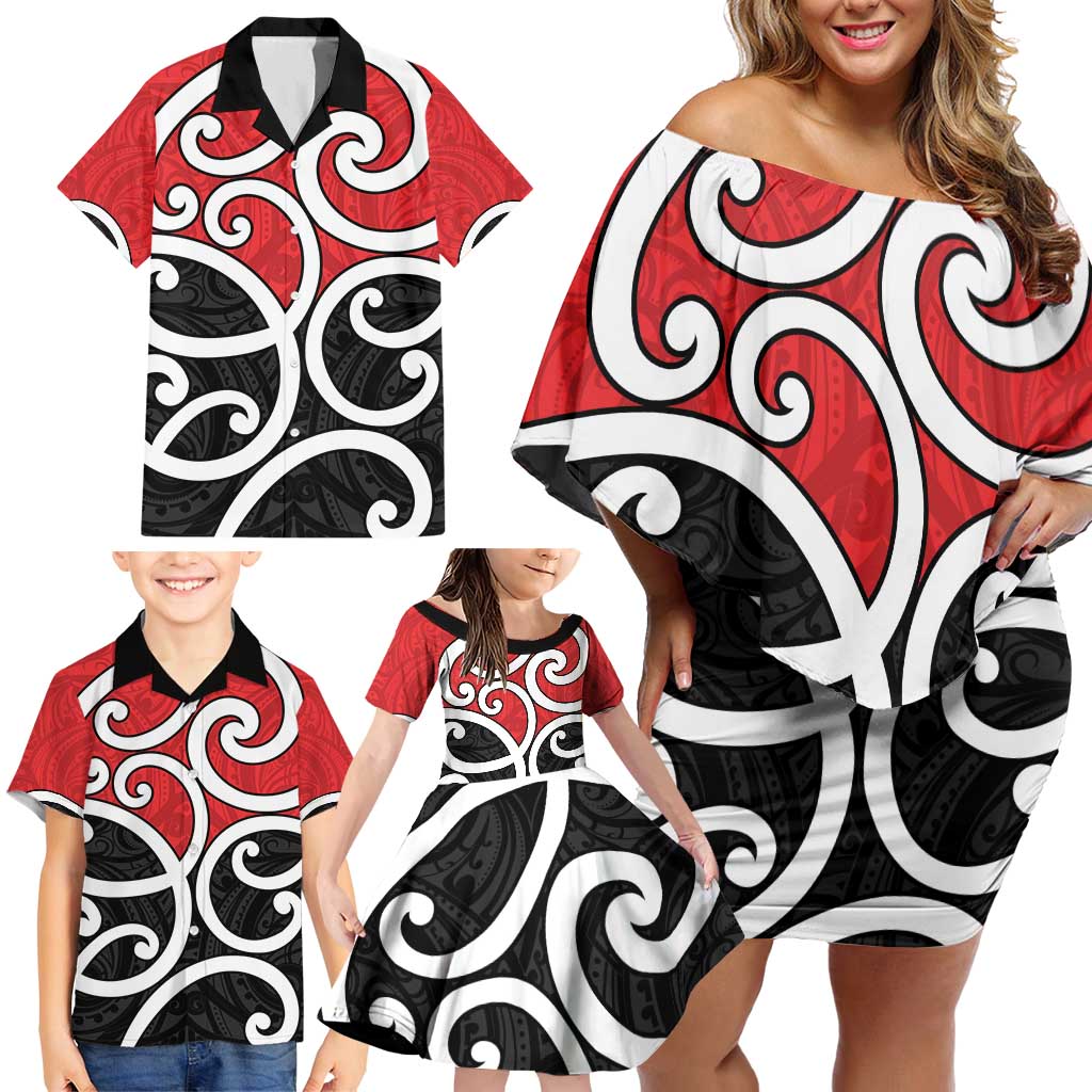 New Zealand Family Matching Off Shoulder Short Dress and Hawaiian Shirt Maori Koru Tino Rangatiratanga Color - Aussie Hoodie