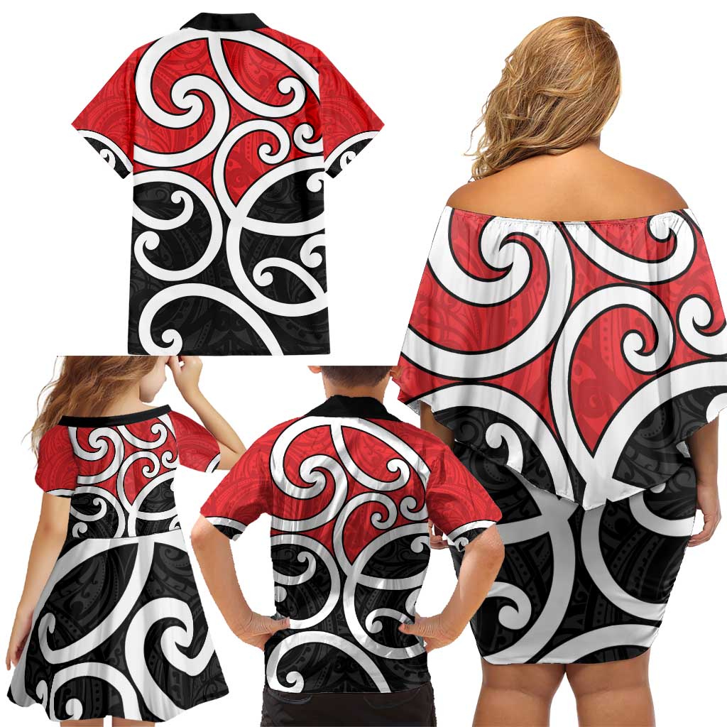 New Zealand Family Matching Off Shoulder Short Dress and Hawaiian Shirt Maori Koru Tino Rangatiratanga Color - Aussie Hoodie