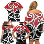 New Zealand Family Matching Off Shoulder Short Dress and Hawaiian Shirt Maori Koru Tino Rangatiratanga Color - Aussie Hoodie