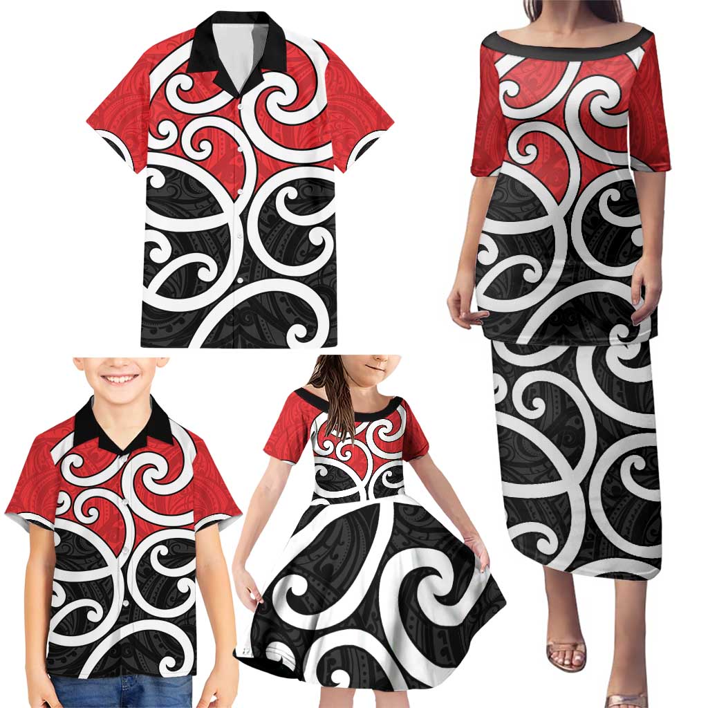New Zealand Family Matching Puletasi and Hawaiian Shirt Maori Koru Tino Rangatiratanga Color - Aussie Hoodie