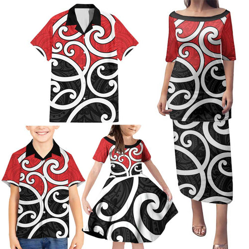 New Zealand Family Matching Puletasi and Hawaiian Shirt Maori Koru Tino Rangatiratanga Color - Aussie Hoodie