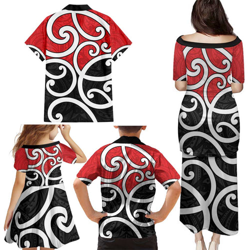 New Zealand Family Matching Puletasi and Hawaiian Shirt Maori Koru Tino Rangatiratanga Color - Aussie Hoodie