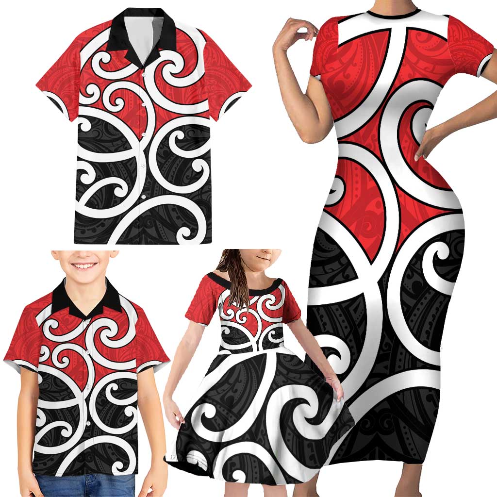 New Zealand Family Matching Short Sleeve Bodycon Dress and Hawaiian Shirt Maori Koru Tino Rangatiratanga Color - Aussie Hoodie