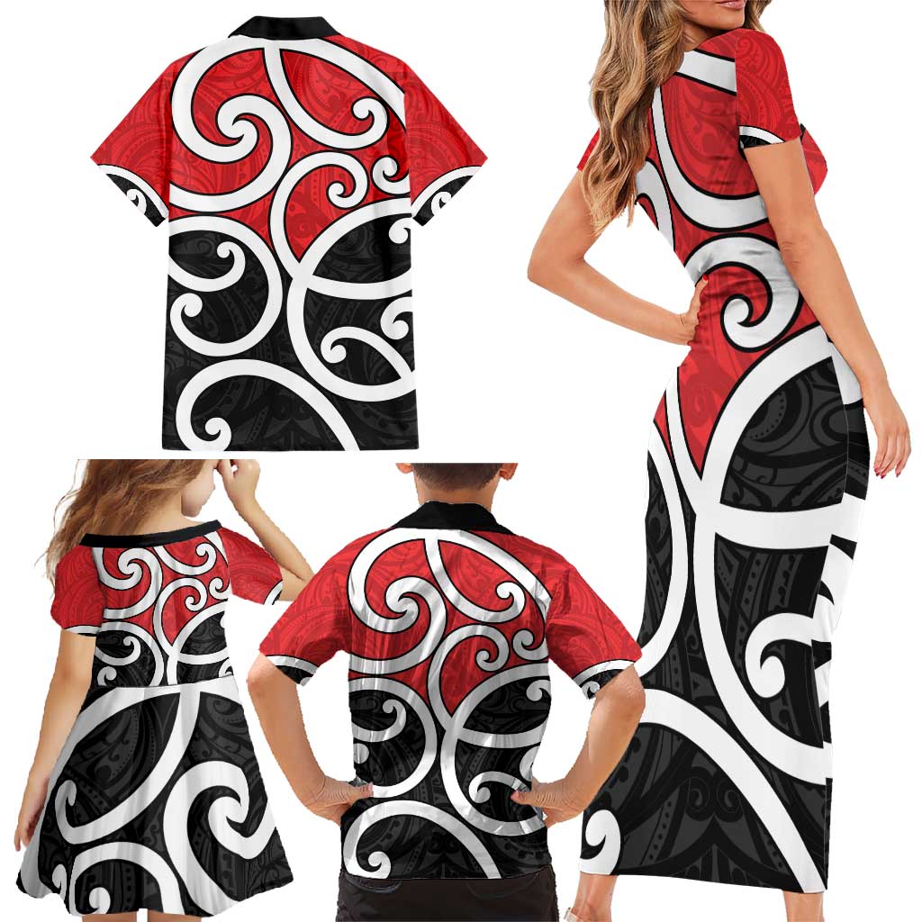 New Zealand Family Matching Short Sleeve Bodycon Dress and Hawaiian Shirt Maori Koru Tino Rangatiratanga Color - Aussie Hoodie