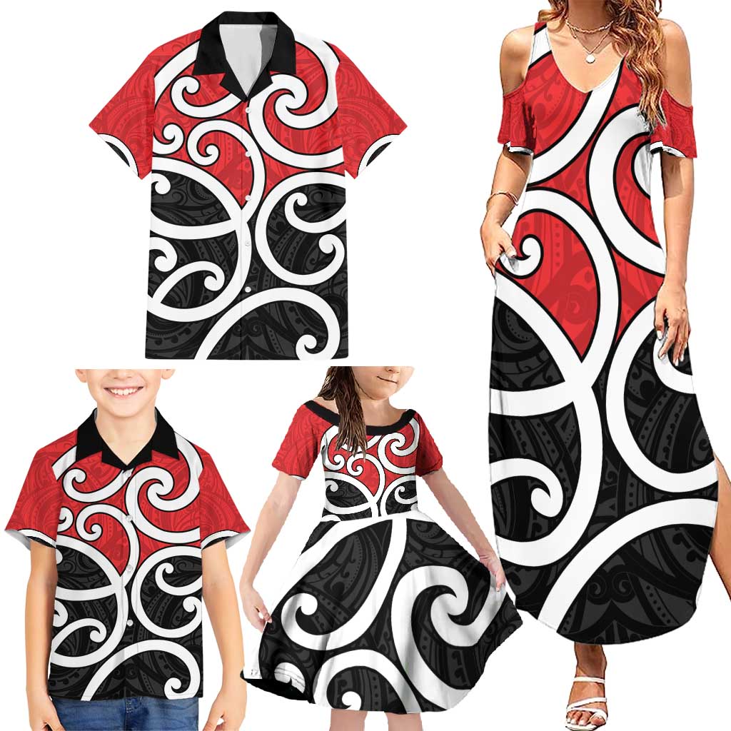 New Zealand Family Matching Summer Maxi Dress and Hawaiian Shirt Maori Koru Tino Rangatiratanga Color - Aussie Hoodie