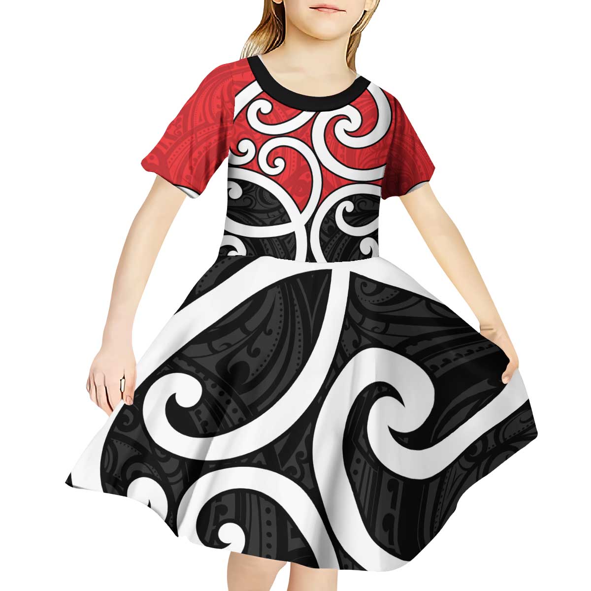 New Zealand Kid Short Sleeve Dress Maori Koru Tino Rangatiratanga Color - Aussie Hoodie