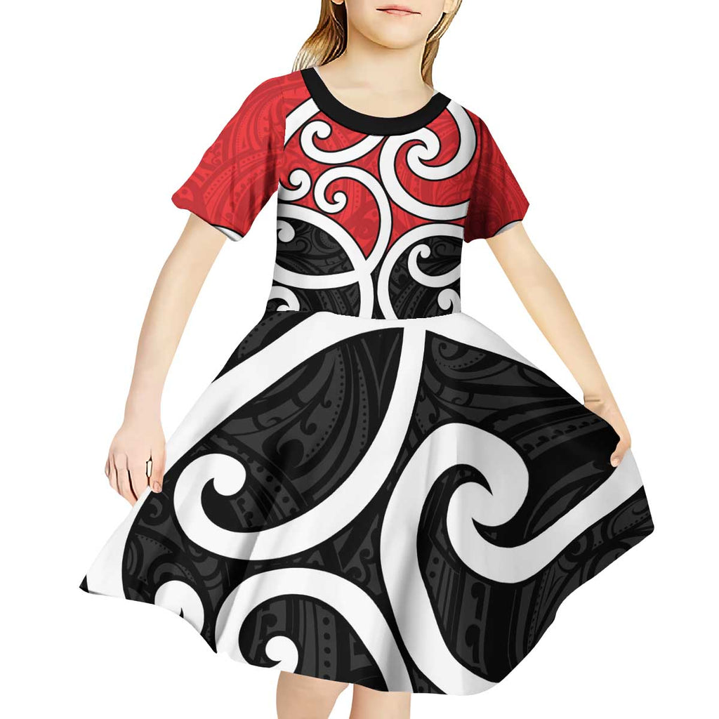 New Zealand Kid Short Sleeve Dress Maori Koru Tino Rangatiratanga Color - Aussie Hoodie