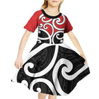 New Zealand Kid Short Sleeve Dress Maori Koru Tino Rangatiratanga Color - Aussie Hoodie