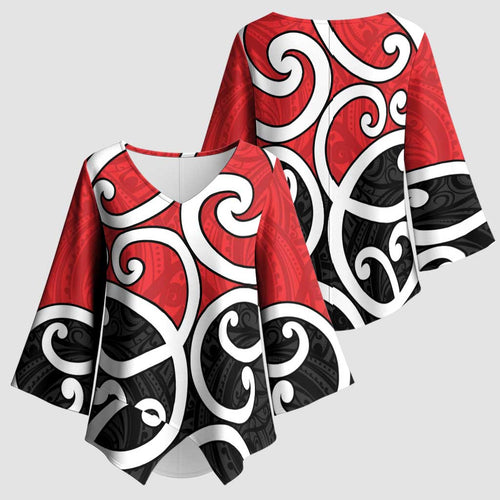 New Zealand Kimono Sleeve Blouse Maori Koru Tino Rangatiratanga Color - Aussie Hoodie