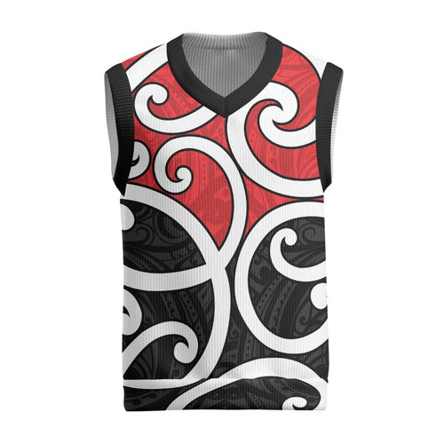 New Zealand Christmas Knitted V-Neck Vest Maori Koru Tino Rangatiratanga Color - Aussie Hoodie