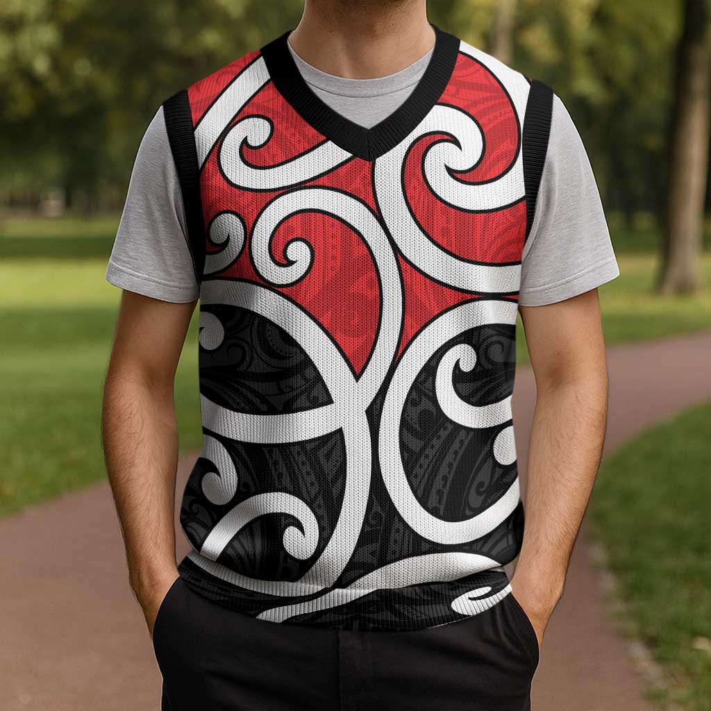 New Zealand Christmas Knitted V-Neck Vest Maori Koru Tino Rangatiratanga Color - Aussie Hoodie