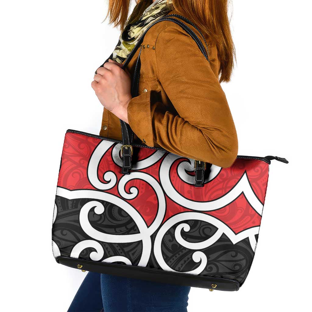 New Zealand Leather Tote Bag Maori Koru Tino Rangatiratanga Color - Aussie Hoodie