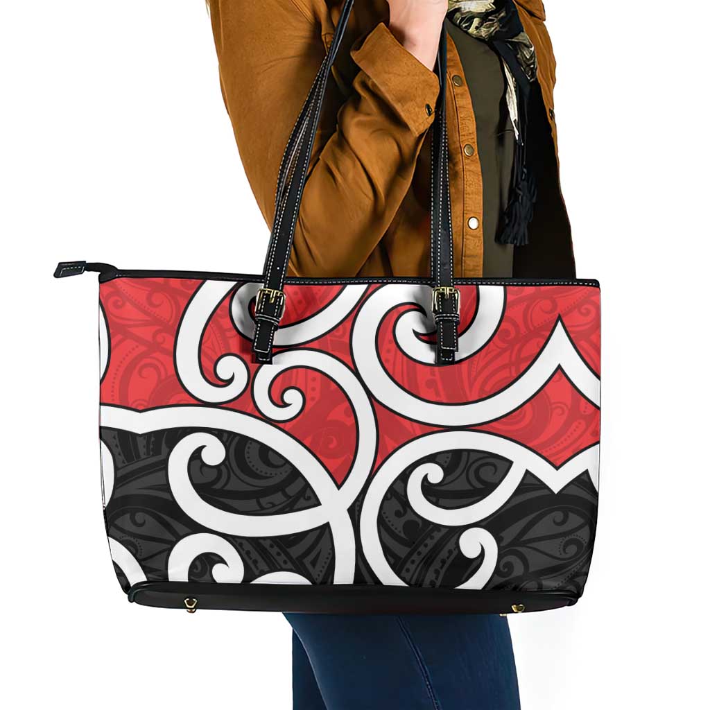 New Zealand Leather Tote Bag Maori Koru Tino Rangatiratanga Color - Aussie Hoodie