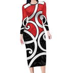 New Zealand Long Sleeve Bodycon Dress Maori Koru Tino Rangatiratanga Color - Aussie Hoodie