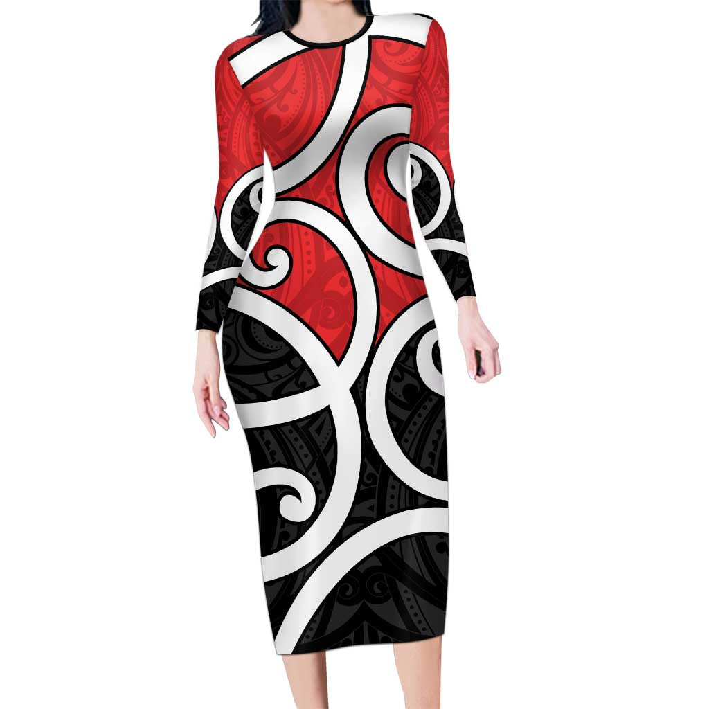 New Zealand Long Sleeve Bodycon Dress Maori Koru Tino Rangatiratanga Color - Aussie Hoodie