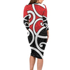 New Zealand Long Sleeve Bodycon Dress Maori Koru Tino Rangatiratanga Color - Aussie Hoodie