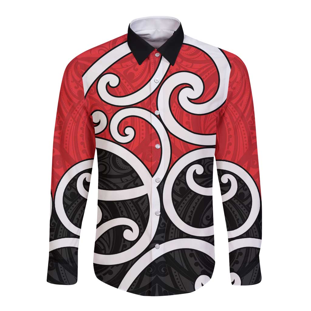 New Zealand Long Sleeve Button Shirt Maori Koru Tino Rangatiratanga Color - Aussie Hoodie