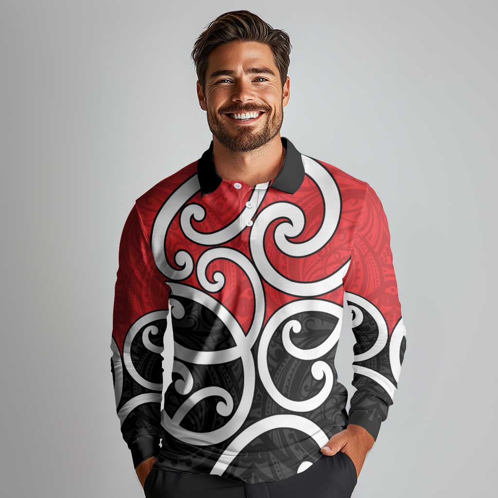 New Zealand Long Sleeve Polo Shirt Maori Koru Tino Rangatiratanga Color - Aussie Hoodie