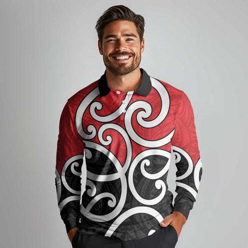 New Zealand Long Sleeve Polo Shirt Maori Koru Tino Rangatiratanga Color - Aussie Hoodie