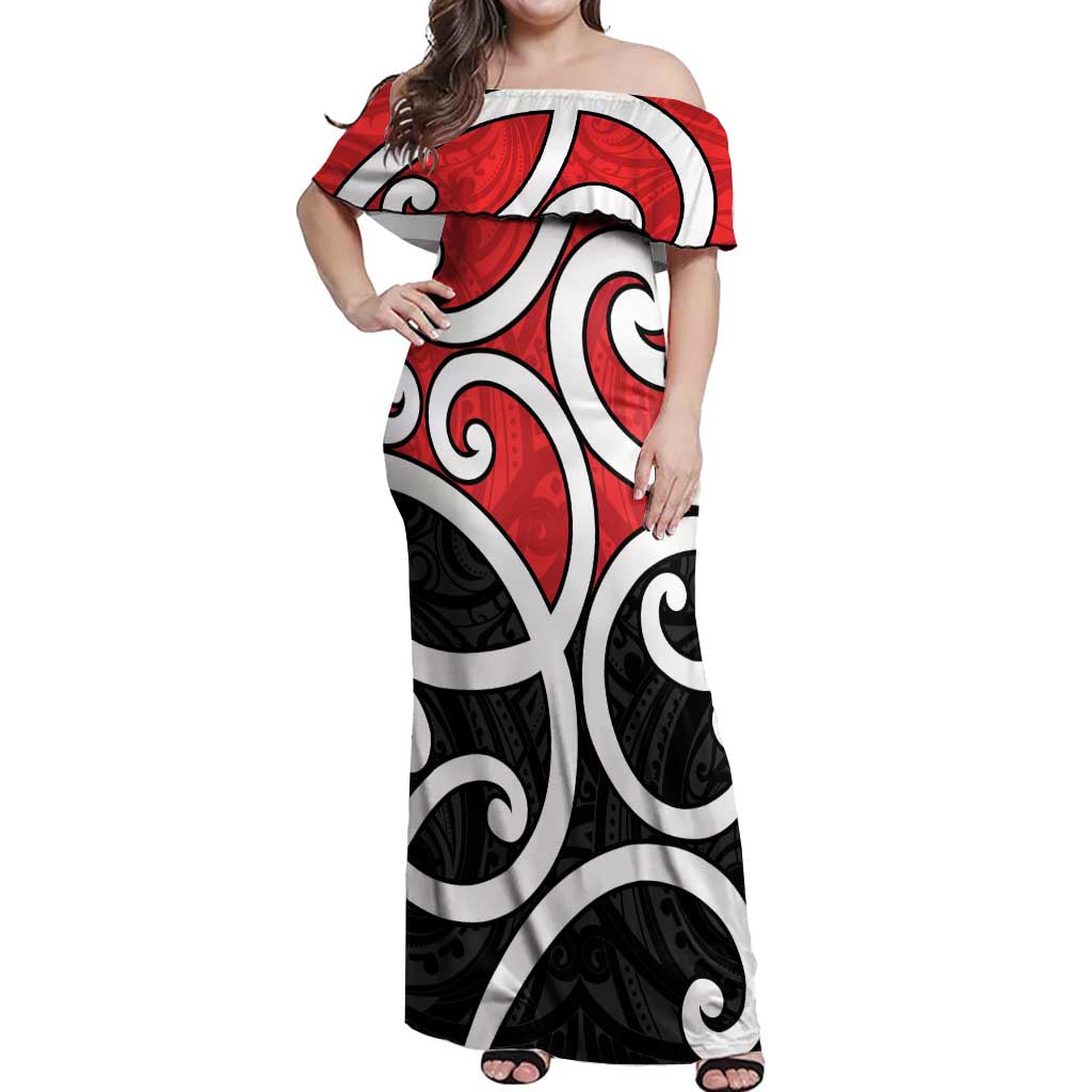 New Zealand Off Shoulder Maxi Dress Maori Koru Tino Rangatiratanga Color - Aussie Hoodie