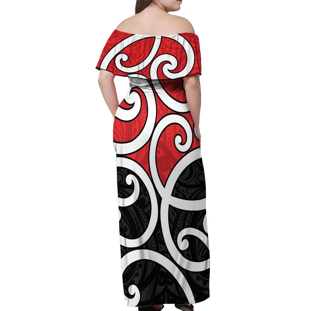 New Zealand Off Shoulder Maxi Dress Maori Koru Tino Rangatiratanga Color - Aussie Hoodie