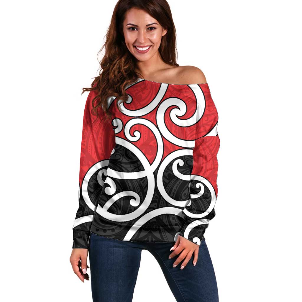 New Zealand Off Shoulder Sweater Maori Koru Tino Rangatiratanga Color - Aussie Hoodie