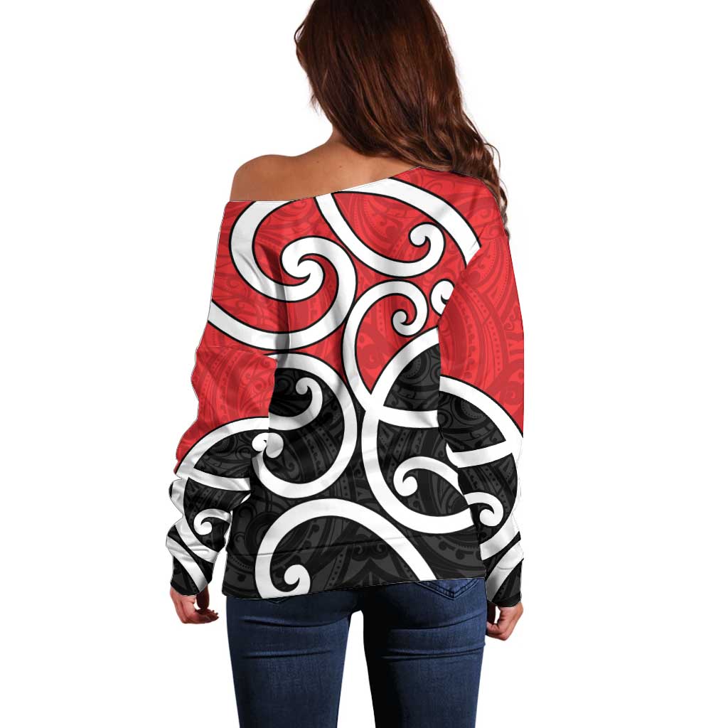 New Zealand Off Shoulder Sweater Maori Koru Tino Rangatiratanga Color - Aussie Hoodie
