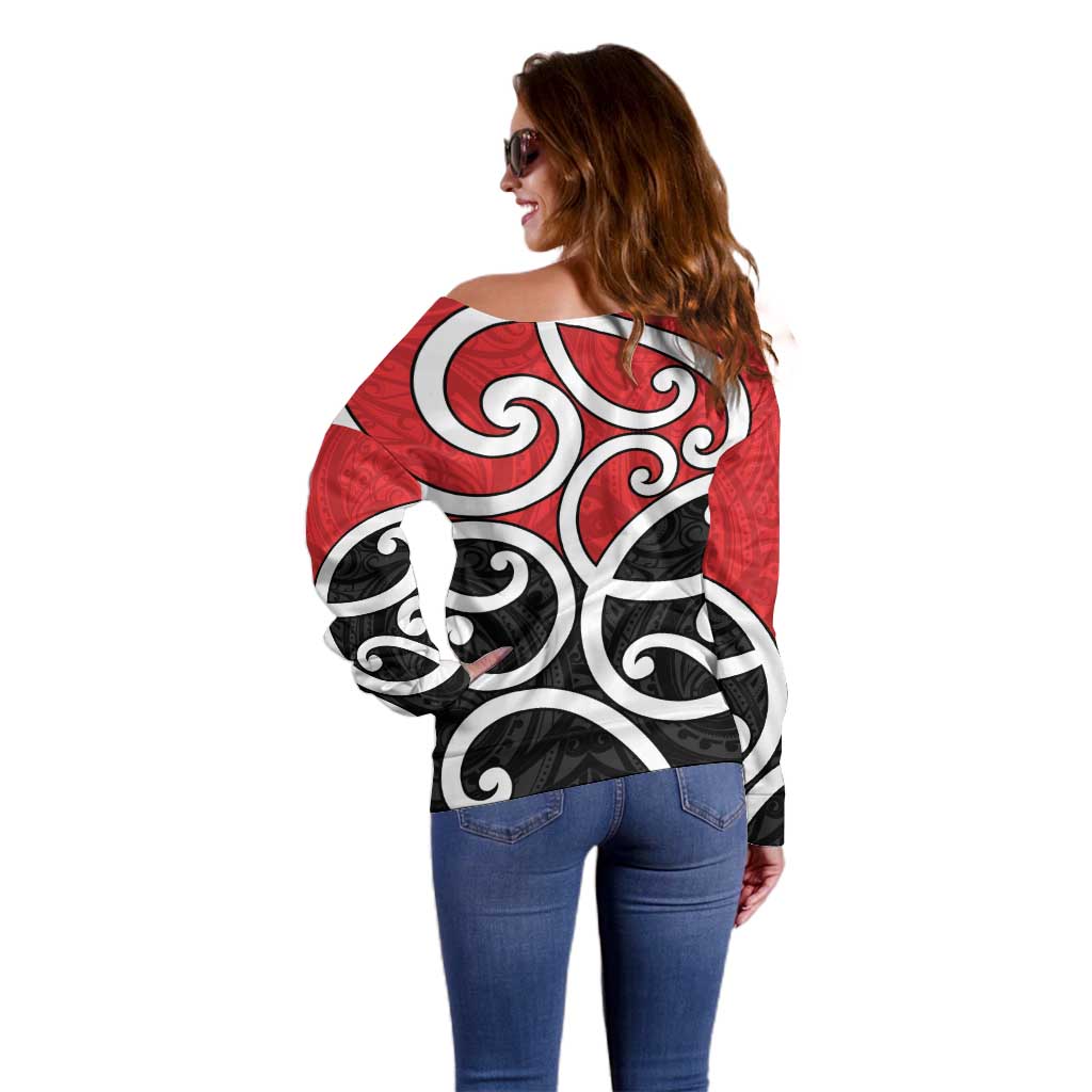 New Zealand Off Shoulder Sweater Maori Koru Tino Rangatiratanga Color - Aussie Hoodie