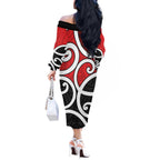 New Zealand Off The Shoulder Long Sleeve Dress Maori Koru Tino Rangatiratanga Color - Aussie Hoodie