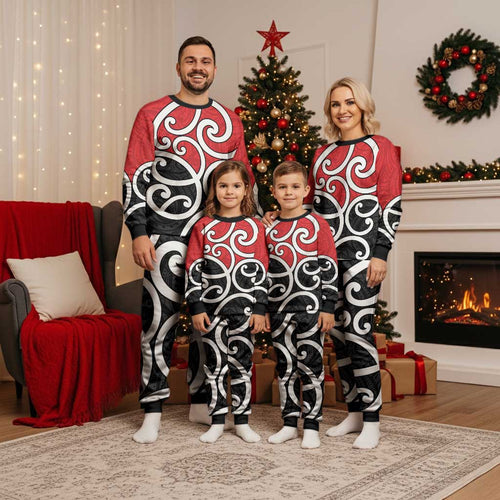 New Zealand Christmas Pajama Set Maori Koru Tino Rangatiratanga Color - Aussie Hoodie