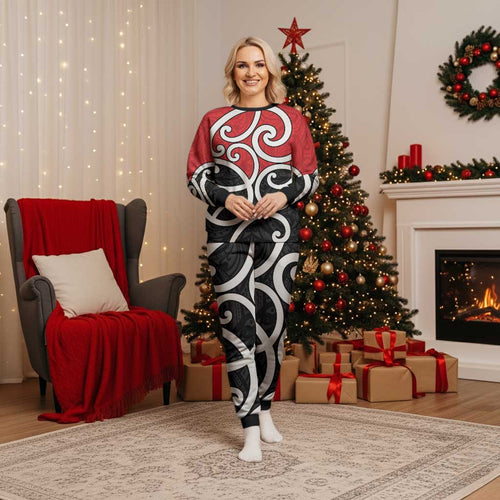 New Zealand Christmas Pajama Set Maori Koru Tino Rangatiratanga Color - Aussie Hoodie