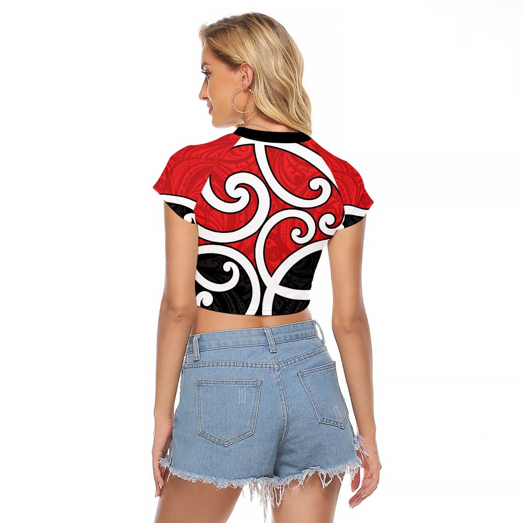 New Zealand Raglan Cropped T Shirt Maori Koru Tino Rangatiratanga Color - Aussie Hoodie