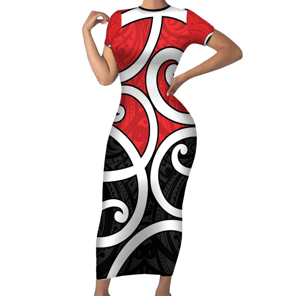 New Zealand Short Sleeve Bodycon Dress Maori Koru Tino Rangatiratanga Color - Aussie Hoodie