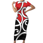 New Zealand Short Sleeve Bodycon Dress Maori Koru Tino Rangatiratanga Color - Aussie Hoodie