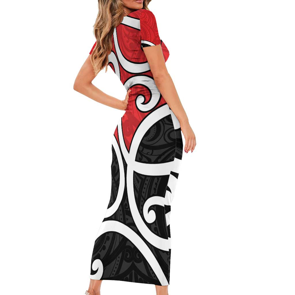 New Zealand Short Sleeve Bodycon Dress Maori Koru Tino Rangatiratanga Color - Aussie Hoodie