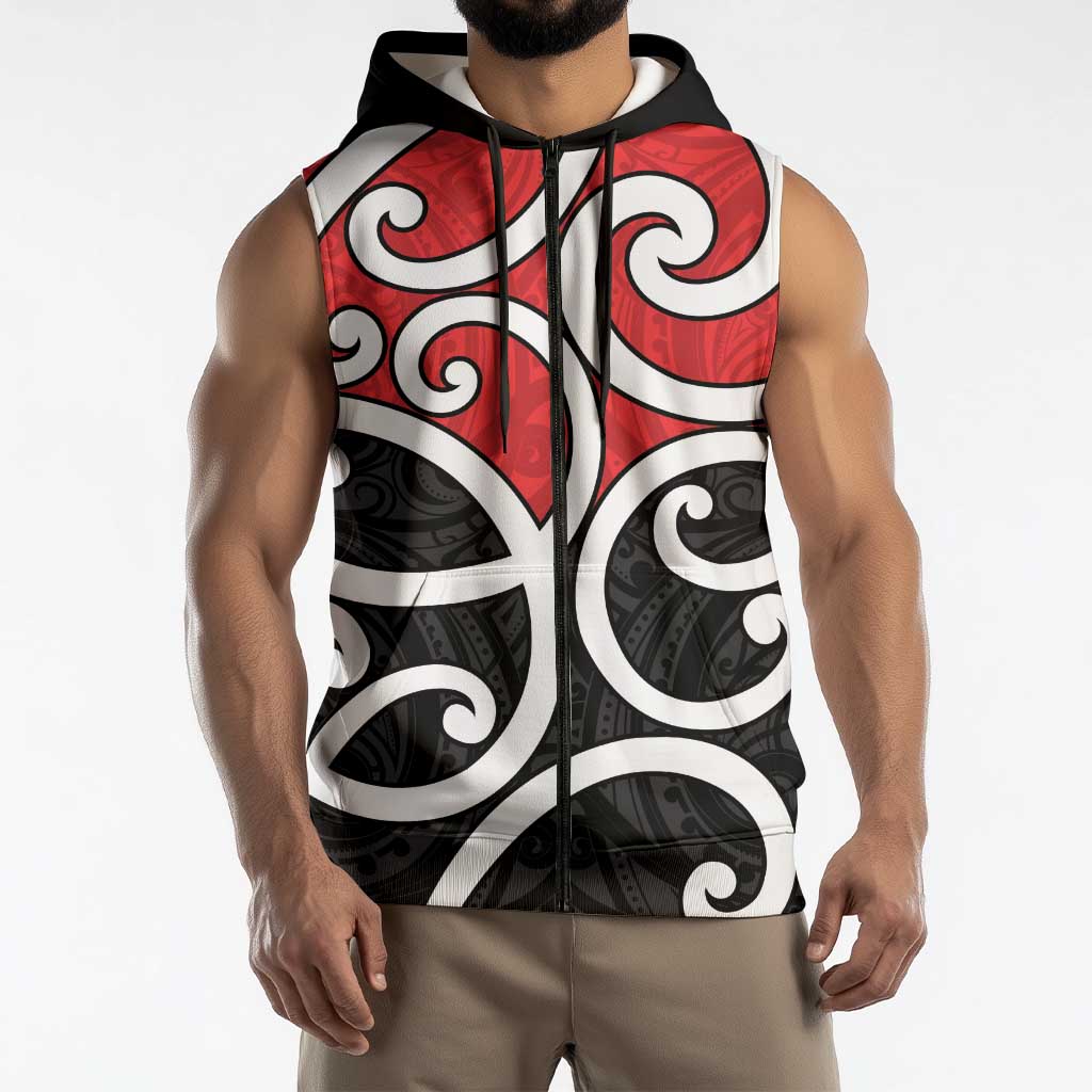 New Zealand Sleeveless Zip Hoodie Maori Koru Tino Rangatiratanga Color LT14