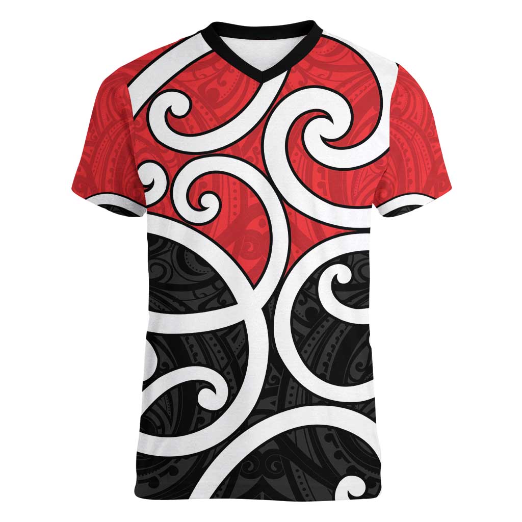 New Zealand Women V-Neck T-Shirt Maori Koru Tino Rangatiratanga Color - Aussie Hoodie