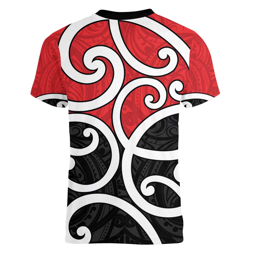 New Zealand Women V-Neck T-Shirt Maori Koru Tino Rangatiratanga Color - Aussie Hoodie