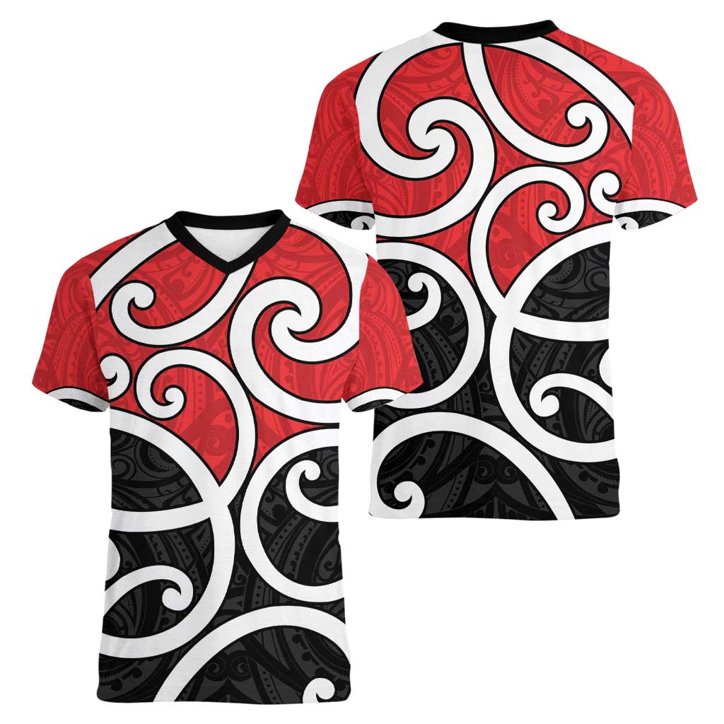 New Zealand Women V-Neck T-Shirt Maori Koru Tino Rangatiratanga Color - Aussie Hoodie