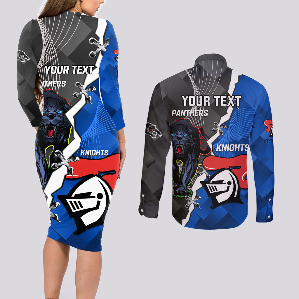 personalised-panthers-and-knights-rugby-couples-matching-long-sleeve-bodycon-dress-and-long-sleeve-button-shirts-2023-sporty-style